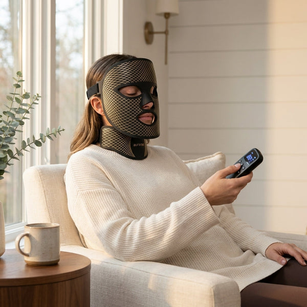 LED Light Therapy Mask Built for Professional Results, Medical Grade Silicone, Tri-Spectrum LEDs, Timer Control