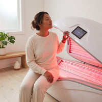 Red Light Therapy Capsule Built for Full-Body Wellness, 600W Medical-Grade LEDs, Touchscreen Control, Clamshell — Lifestyle